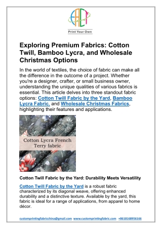 Exploring Premium Fabrics- Cotton Twill, Bamboo Lycra, and Wholesale Christmas Options