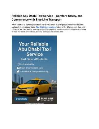 Reliable Abu Dhabi Taxi Service – Comfort, Safety, and Convenience with Blue Line Transport