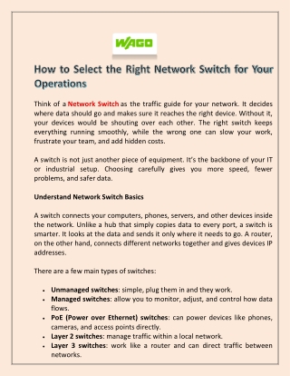 How to Select the Right Network Switch for Your Operations