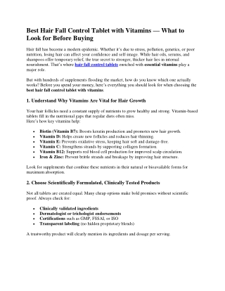 Best Hair Fall Control Tablet with Vitamins