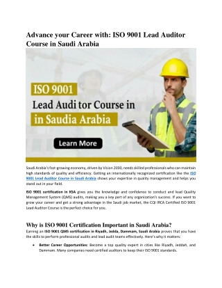ISO 9001 Lead Auditor Course in Saudi Arabia