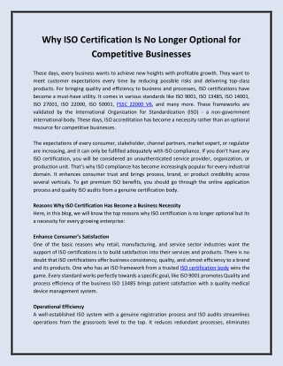 Why ISO Certification Is No Longer Optional for Competitive Businesses