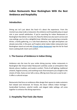 Indian Restaurants Near Rockingham With the Best Ambience and Hospitality