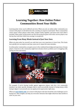 Learning Together: How Online Poker Communities Boost Your Skills