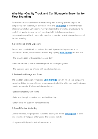 Why High-Quality Truck and Car Signage Is Essential for Fleet Branding