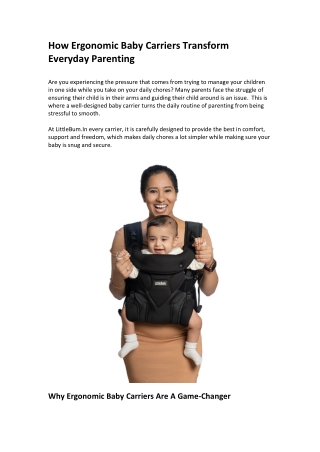 Comfort, Freedom, and Care: Ergonomic Baby Carriers for Parents