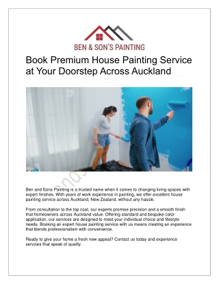 Book Premium House Painting Service at Your Doorstep Across Auckland