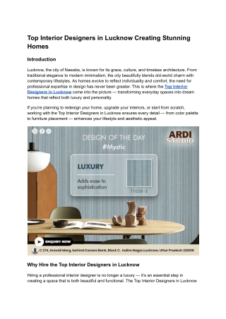 Top Interior Designers in Lucknow Creating Stunning Homes