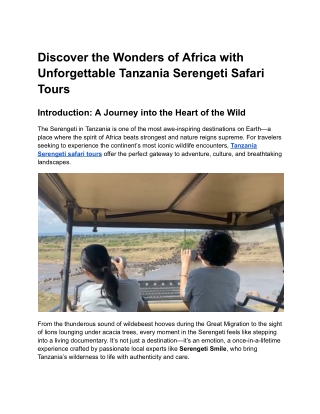 Discover the Wonders of Africa with Unforgettable Tanzania Serengeti Safari Tours