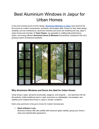 Best Aluminium Windows in Jaipur for Urban Homes