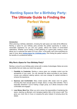 Renting Space for a Birthday Party: Your Ultimate Guide to the Perfect Celebrati