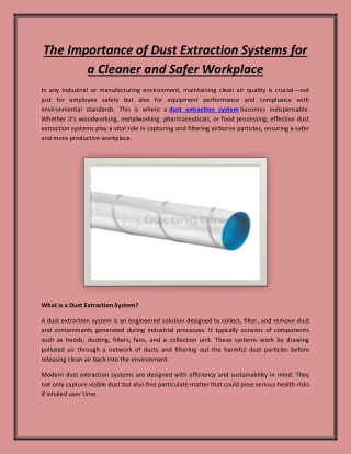 The Importance of Dust Extraction Systems for a Cleaner and Safer Workplace