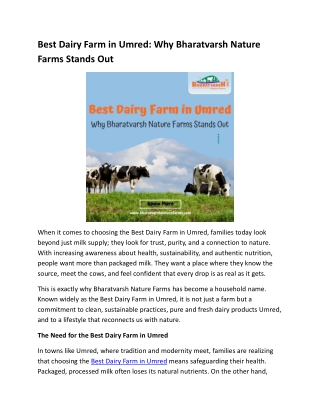 Best Dairy Farm in Umred: Why Bharatvarsh Nature Farms Stands Out