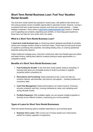 Short term rental business loan