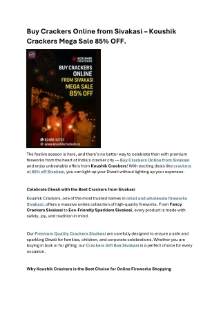 Buy Crackers Online from Sivakasi  Koushik Crackers Mega Sale 85 OFF