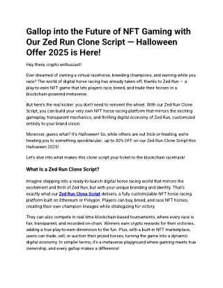 Gallop into the Future of NFT Gaming with Our Zed Run Clone Script — Halloween Offer 2025 is Here!