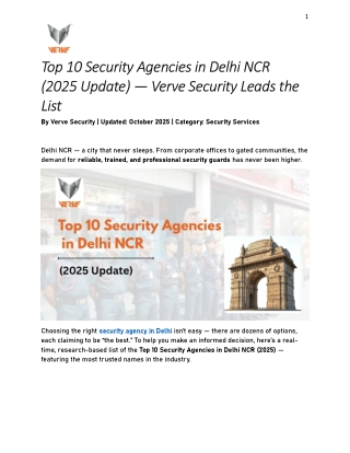 Top 10 Security Agencies in Delhi NCR