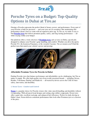 Porsche Tyres on a Budget Top-Quality Options in Dubai at Tire.ae