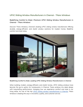 Best UPVC Sliding Window Manufacturers in Chennai - Titans Windows