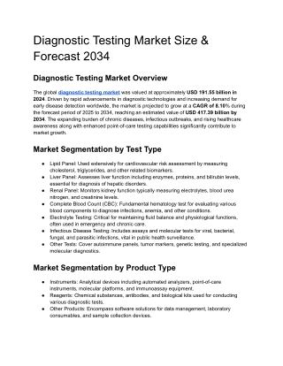 Diagnostic Testing Market Size &  Forecast 2034