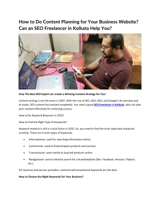 How to Do Content Planning for Your Business Website Can an SEO Freelancer in Kolkata Help You