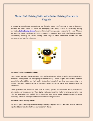 Master Safe Driving Skills with Online Driving Courses in Virginia