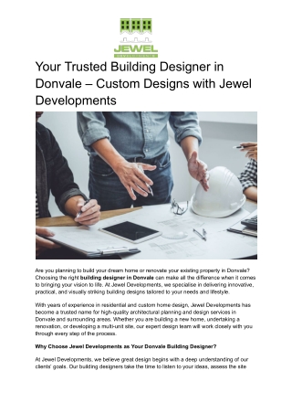 Your Trusted Building Designer in Donvale – Custom Designs with Jewel Developments