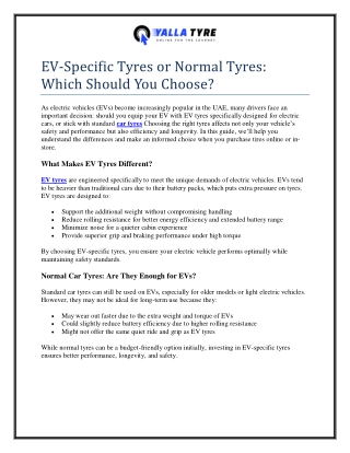 EV-Specific Tyres or Normal Tyres Which Should You Choose