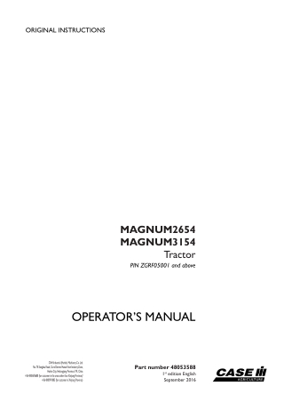 Case IH MAGNUM 2654 MAGNUM 3154 Tractor (Pin.ZGRF05001 and above) Operator’s Manual Instant Download (Publication No.480