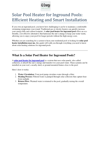 Solar Pool Heater for Inground Pools