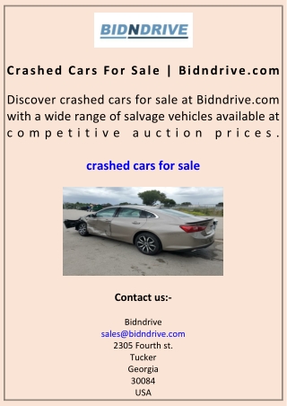 Crashed Cars For Sale Bidndrive.com