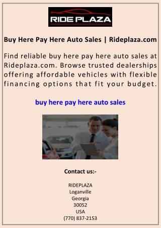 Buy Here Pay Here Auto Sales Rideplaza.com