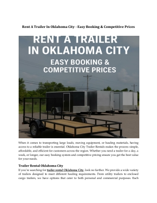 Rent A Trailer In Oklahoma City - Easy Booking & Competitive Prices