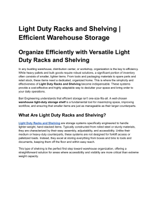 Light Duty Racks and Shelving _ Efficient Warehouse Storage