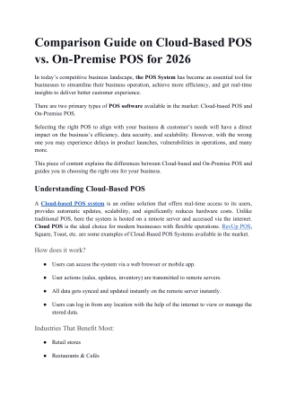 Comparison Guide on Cloud-Based POS vs. On-Premise POS for 2026