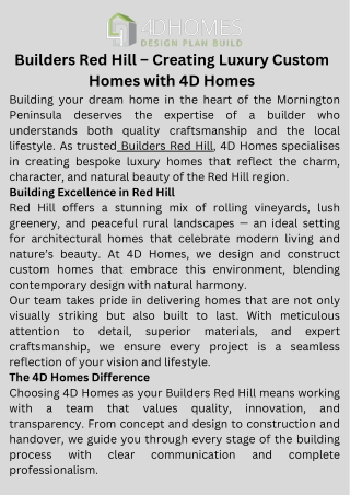 Builders Red Hill – Creating Luxury Custom Homes with 4D Homes