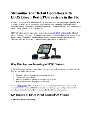 Streamline Your Retail Operations with EPOS Direct Best EPOS Systems in the UK