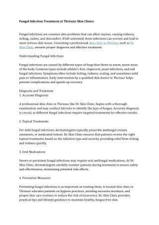 Fungal Infection Treatment at Thrissur Skin Clinics