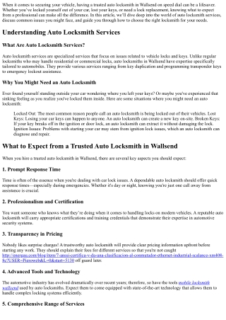 What should you expect from the Trusted Auto Locksmith in Wallsend