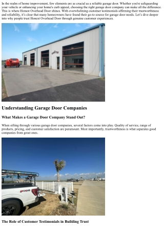 Customer Testimonials: Why People Trust Honest Overhead Door