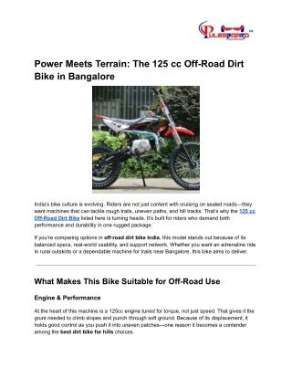 125cc Off-Road Dirt Bike in Bangalore | Best Dirt Bike for Hills in India