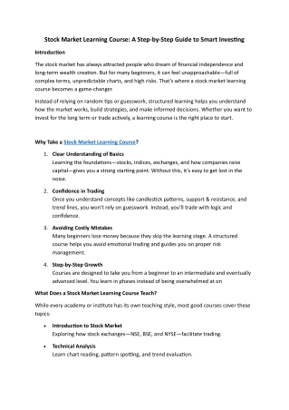 Stock Market Learning Course: A Step-by-Step Guide to Smart Investing