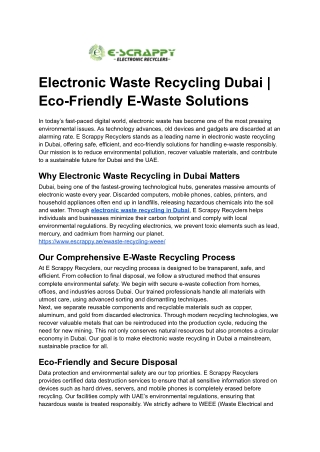 Electronic Waste Recycling Dubai _ Eco-Friendly E-Waste Solutions