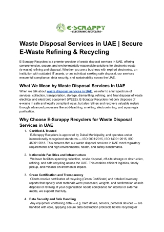 Waste Disposal Services in UAE _ Secure E-Waste Refining & Recycling