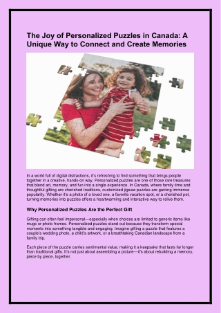 The Joy of Personalized Puzzles in Canada-A Unique Way to Connect and Create Memories