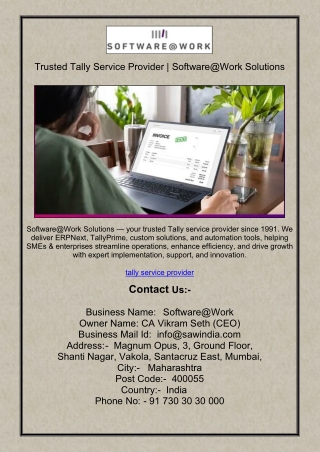 Trusted Tally Service Provider | Software@Work Solutions