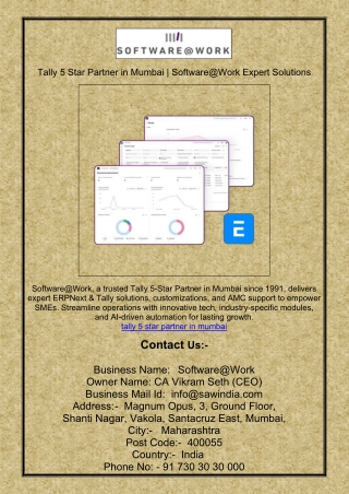 Tally 5 Star Partner in Mumbai | Software@Work Expert Solutions