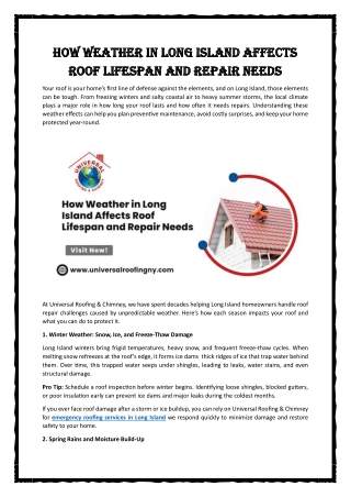 How Weather in Long Island Affects Roof Lifespan and Repair Needs