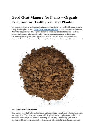 Good Goat Manure for Plants – Organic Fertilizer for Healthy Growth