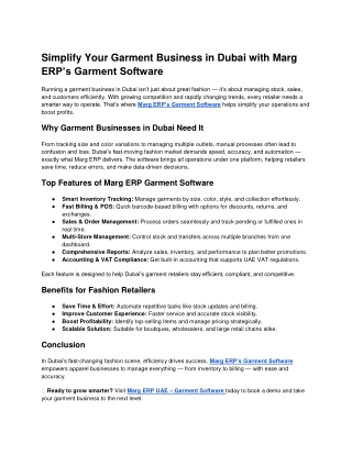 Simplify Your Garment Business in Dubai with Marg ERP’s Garment Software